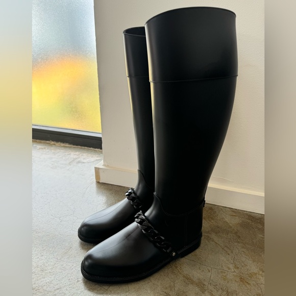Givenchy black rain boots with chain link accents size 37 - Picture 7 of 16